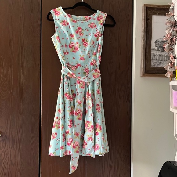 ImprinteVintage sleeveless, light blue w rose patterned summer dress. Size S - Picture 1 of 10